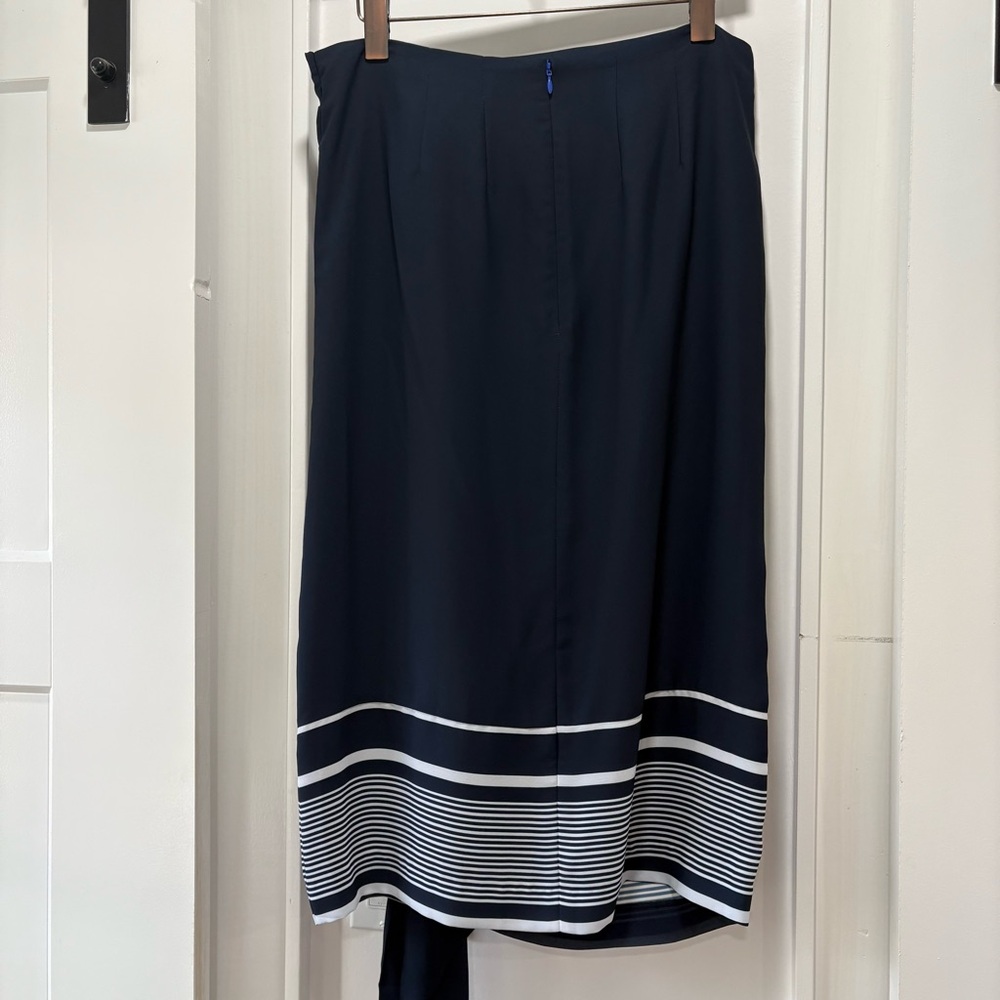 Ann Taylor Navy & White Border Stripe Wrap Sarong Tie Pencil Skirt Size 8 - Picture 5 of 6